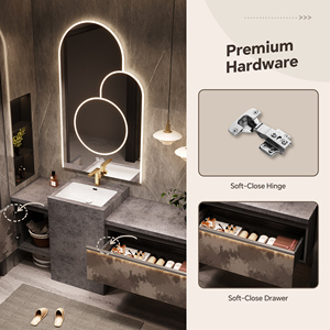Mobile <span class=keywords><strong>Bagno</strong></span> Sospeso Classico Minimalista con Lavabo Singolo <span class=keywords><strong>e</strong></span> Specchio Smart Incluso per Bagni Moderni - Product Image 2