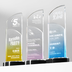 Crystal <b>Trophy</b> Laser <b>Engraved</b> Gradient Color Business Gift Award Supplies Free Form Occasion - Product Image 3
