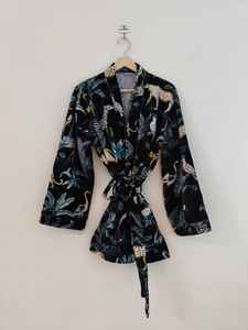 Bata Kimono de Terciopelo con Estampado de Animales de la Selva Negra para Mujer, Cuello en V, Mangas Largas, Invierno, Casual, Lujosa, Lavable a Máquina - Product Image 2