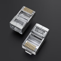 Connecteur RJ45 blindé Cat6A, 8P8C, plaqué or 50μ, connecteur traversant à 3 broches pour câble Ethernet 23-26AWG