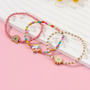 ランディハンドメイド カラフルビーズブレスレットセット レインボーユニコーンフラワーブレスレットセット 子供用 - Product Image 4