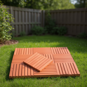 Juego de baldosas de madera entrelazadas, 10 baldosas cuadradas de diseño rústico para terraza - Product Image 2