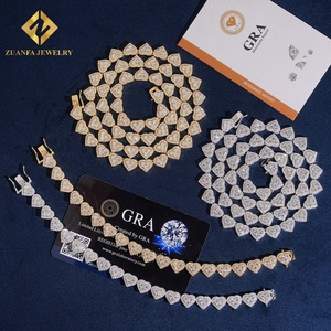 Hot Sale Luxury Heart Shape Tennis <b>Chain</b> Jewelry Set 925 Silver Moissanite <b>Iced</b> <b>Out</b> Hip Hop Unisex Jewelry - Product Image 1