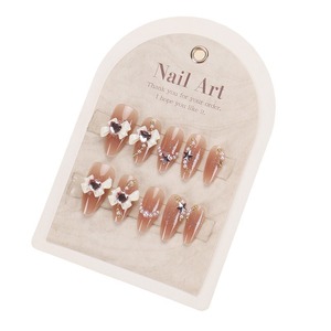 Meilleures ventes : <span class=keywords><strong>Faux</strong></span> <span class=keywords><strong>ongles</strong></span> portables faits main, design nœud en forme de cœur, chaîne perlée, lot de 30 pièces, prêts à poser - Product Image 5