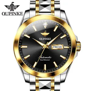 ساعة ميكانيكية فاخرة من العلامة التجارية OUPINKE للرجال بحزام فولاذية من التنجستين الماسي الحقيقي ساعة يد رجالية بحركة عالية الجودة