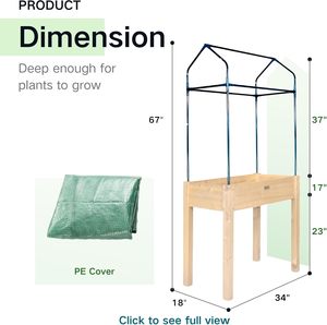 Elevated Wooden Garden <strong>Bed</strong> with Greenhouse Cover-Raised Planter Box&amp;Non-Woven <strong>Liner</strong>, Indoor Outdoor for Vegetables/Herbs/<strong>Flowers</strong> - Product Image 2