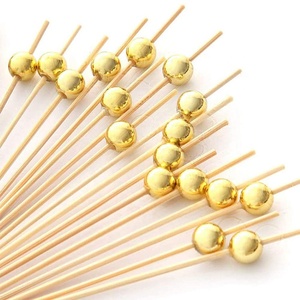 Brochettes de décoration en forme de boule rose, bleue, blanche, argentée et dorée, pics à cocktail en bambou personnalisés - Product Image 1
