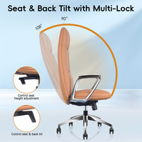 Chaise de bureau de direction ergonomique moderne de haute qualité en cuir PU marron de luxe, dossier haut, pivotante, pour PDG, directeur