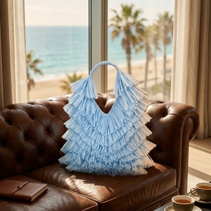 Handmade Summer Paper <strong>Raffia</strong> <strong>Tote</strong> Bag with Fringe Tassel Open Closure Beach Use - Product Image 6