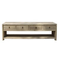 Table basse centrale en bois massif antique multifonctionnelle de forme carrée et vieillie