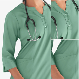 Women Scrub Tops 3/4 Sleeve V-Neck With Pockets Moisture Wicking Hospital Uniforms For Nurses Medical Work Clothes - Product Image 4