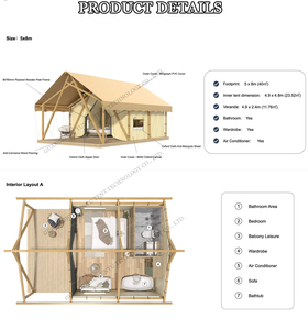 Tente Safari Suite de Glamping de Luxe en Toile avec Salle de Bain Imperméable <span class=keywords><strong>Camping</strong></span> Jardin <span class=keywords><strong>Chalet</strong></span> pour Vivre - Product Image 6