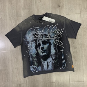 FIRST ROW Nuova T-shirt Trendy <span class=keywords><strong>di</strong></span> <span class=keywords><strong>Marca</strong></span> Americana con Stampa Diretta a Spruzzo Bianco Traspirante con Diamanti a Maniche Corte - Product Image 2
