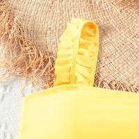 Ensemble de bikini bandeau 2 pièces jaune mignon pour filles, maillot de bain fendu spa avec string, motif solide