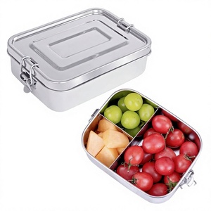 Boîte à lunch rectangulaire en acier inoxydable électro-polie, anti-fuite, trois compartiments, capacité de 1200 ml, préservation de la fraîcheur - Product Image 1