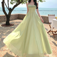 Robe Maxi à bretelles spaghetti vertes sans manches robe de plage trapèze fluide pour vacances été fête Photoshoot robe d'été