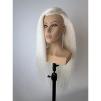 Manekin rambut wanita Eropa 70 cm 200g, rambut Yak, MOQ 1, untuk latihan blow dry, pewarnaan, dan pengeritingan rambut.