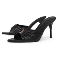 Sandales à talons hauts froncées personnalisées avec logo, bout ouvert pointu, pour femmes et dames