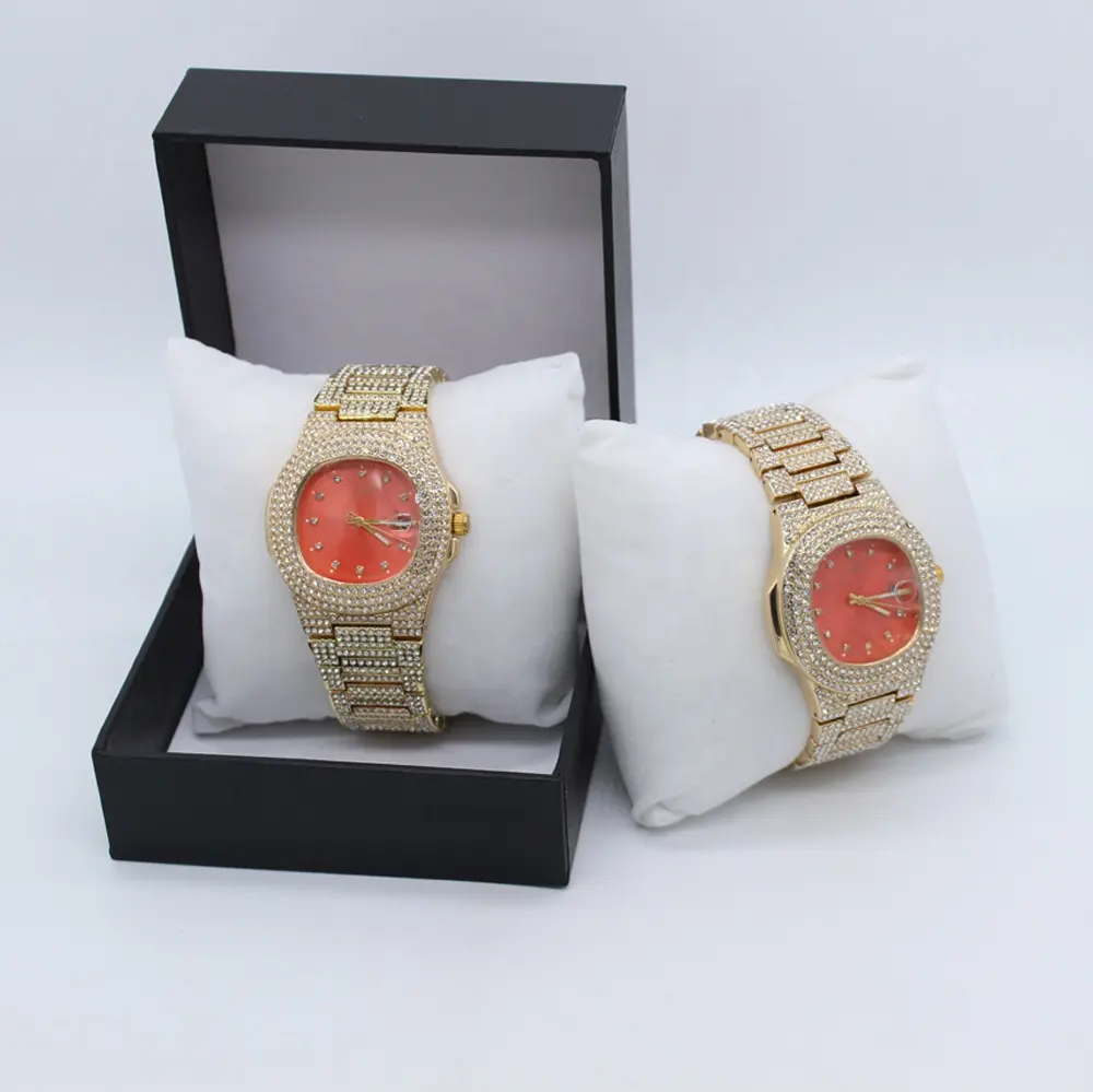 High Quality Alloy Quartz Movement Gold Watches Luxury Men Diamond Watch