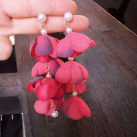 Pendiente largo de verano con borlas de flores para mujer, moda grande, multicapa, fiesta de vacaciones, boda, pendiente largo de flores de tela para mujer