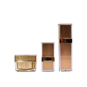 Gold Square Luxury Sets 30ml 50ml 100ml Empty Acrylic Cosmetic Bottle For Serum Lotion Foundation With Gold Pump