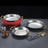 Poêle à paella en acier inoxydable à double poignée, fond plat, marmite à soupe, design coréen, compatible lave-vaisselle, compatible gaz et induction