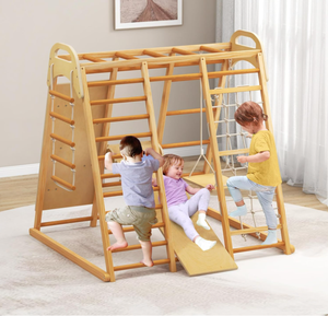 Aire de jeux intérieure Montessori 8 en 1 pour enfants, ensemble de jeu d'escalade pour les tout-petits avec toboggan balançoire filet barres de singe échelle de corde - Product Image 2