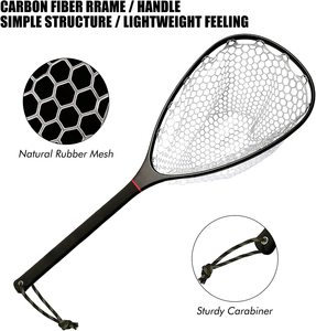 Sợi Carbon hạ cánh <span class=keywords><strong>Net</strong></span> Fly nổi Lưới đánh cá với cao su mềm cá hồi <span class=keywords><strong>Net</strong></span> Fly Fishing - Product Image 3