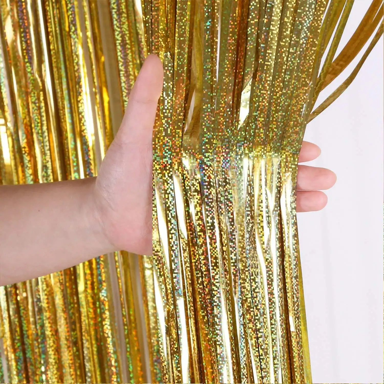 1M X 4M Laser Dot Goud Klatergoud String Folie Fringe Gordijn Shiny Shimmer Party Bruiloft Verjaardag Deur Decoratie metallic Gordijn