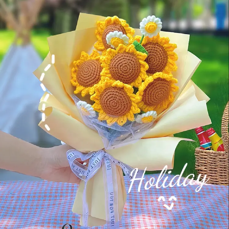 Idee per nuovi prodotti 2023 fiori artificiali di girasole lavorati a maglia bouquet di fiori all'uncinetto per la decorazione domestica regalo di san valentino fai da te