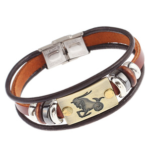 Bestseller 12 Zodiac Const ellation Leder armband mit einfacher Edelstahls chnalle Modische neue Manschetten armbänder - Product Image 4