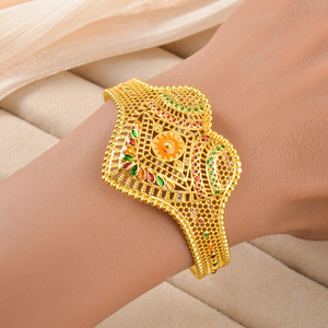 Filigree Openwork Colorful Heart Copper 18k Gold Plated <b>Women</b> Vintage Luxury Wholesale Cuff Bracelet <b>Ring</b> <b>Set</b> - Product Image 3