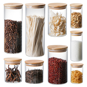ขวดแก้วใสพร้อมฝาไม้ไผ่ สำหรับเก็บชา น้ำตาล กาแฟ อาหารในครัว - Product Image 1