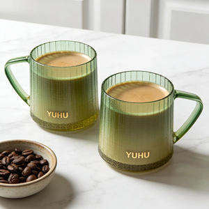 彩色定制徽标竖条纹<span class=keywords><strong>2026</strong></span>年新品咖啡杯玻璃杯下午茶浓缩咖啡拿铁玻璃杯带手柄 - Product Image 2