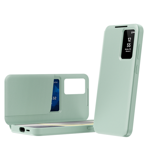 PU Leather Electroplate Shockproof Smart Window S-View Flip Phone Cover Plain Luxury Auto Wake/Sleep for