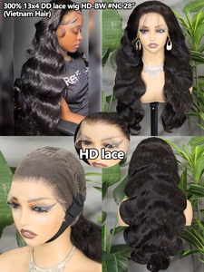 Perruques Body Wave en Cheveux Humains Densité 300, Vente en Gros par Fournisseur, Perruque Naturelle en Cheveux Bruts DH Lace Front 13x4 Double Draw pour Femmes Noires - Product Image 5