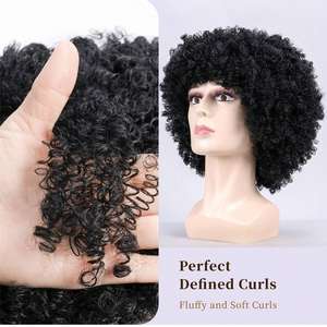 Perruque Courte Afro Frisée Synthétique <span class=keywords><strong>avec</strong></span> <span class=keywords><strong>Frange</strong></span>, Haute Densité, Bonnet Élastique, Résistante à la Chaleur pour Cosplay et Festivals (Vente en Gros) - Product Image 3