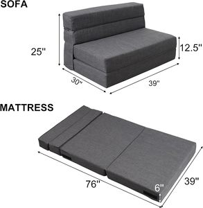 Sofá Cama Plegable Moderno con Futón y Almohada de Espuma Viscoelástica, Funda Lavable, Tamaño Individual, Gris Oscuro - Product Image 3