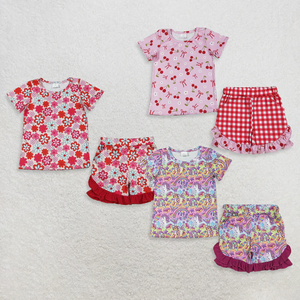 Ensembles de vêtements d'été pour filles, hauts à manches courtes à imprimé mignon et shorts à volants, tenues en 2 pièces, vêtements décontractés pour enfants, à porter au quotidien - Product Image 1