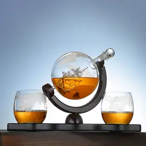 850Ml Whisky Karaf Globe Set Met 2 Geëtst Globe Whisky Bril-Voor Drank, Whisky,Brandy, wodka En Wijn