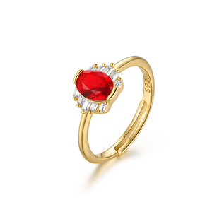 Anillo Abierto de Plata de Ley S925 con Rubí en Forma de Huevo Rojo Rosa de Lujo CANNER, Anillo de Diamantes Baguette para Mujer - Product Image 1