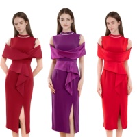Robe de soirée midi élégante à épaules dénudées avec volants, robe de soirée formelle sexy pour cocktail, mariage, bal de promo, mère de la mariée, grande taille