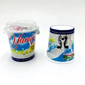 Taza de plástico para yogurt con tapa de papel de aluminio, cucharilla de plástico con tapa, 125ml