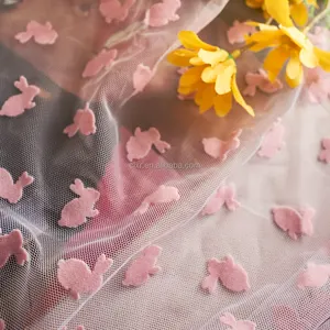 Fornecedor De Tecido Coelho Lindo Rosa Flocado Tecido De Tule 100% Poliéster Meninas Bonito Tutus Vestido De Tule Tecido