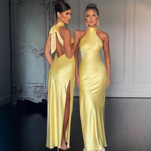 Le produit nouvellement lancé se vend bien. Robe dos nu en satin ajustée pour femme, modèle transfrontalier - Product Image 2