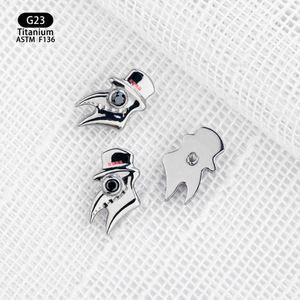 Titanium Plague <b>Doctor</b> Stud Earrings 5.3mm X 9.3mm Bezel <b>Set</b> Black Stone Cartilage Piercing Jewelry - Product Image 4