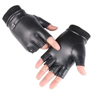 Gants de protection longs en cuir pour hommes, noirs et antidérapants, accessoires pour la conduite d'hiver, avec poignet en tricot