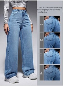 Jeans pour femmes haut de gamme taille moyenne <span class=keywords><strong>bleu</strong></span> <span class=keywords><strong>marine</strong></span> à jambes larges avec confort extensible pour les déplacements au bureau et les affaires décontractées - Product Image 6