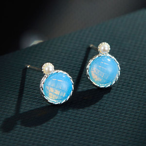 Pink Protein <b>Round</b> Stud Earrings With Pearl Bezel Setting 925 Silver <b>Posts</b> Everyday Wear - Product Image 4