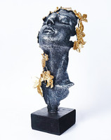 En stock, vente en gros : Statue de visage de femme papillon en résine pour salon, sculpture artisanale dorée pour bureau